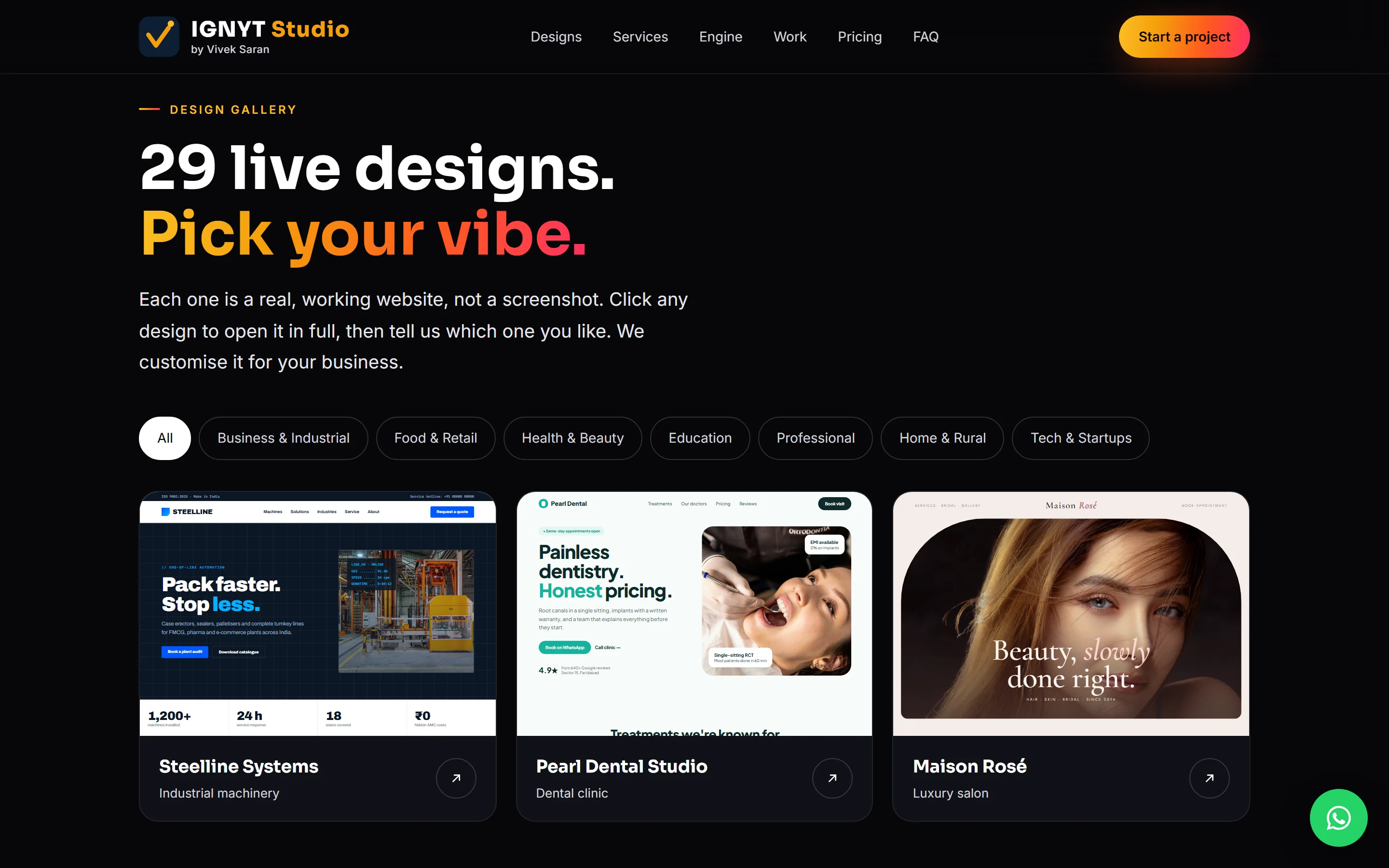IGNYT Studio pricing and design gallery