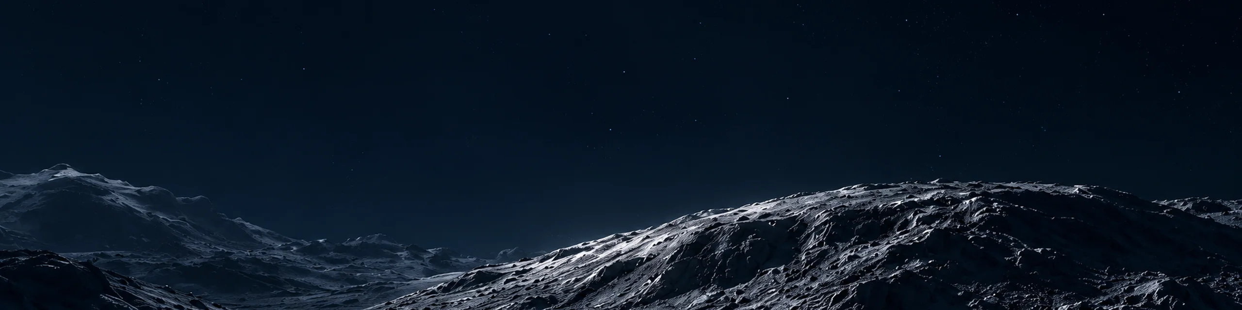 Illustration: dark lunar terrain under a starry sky